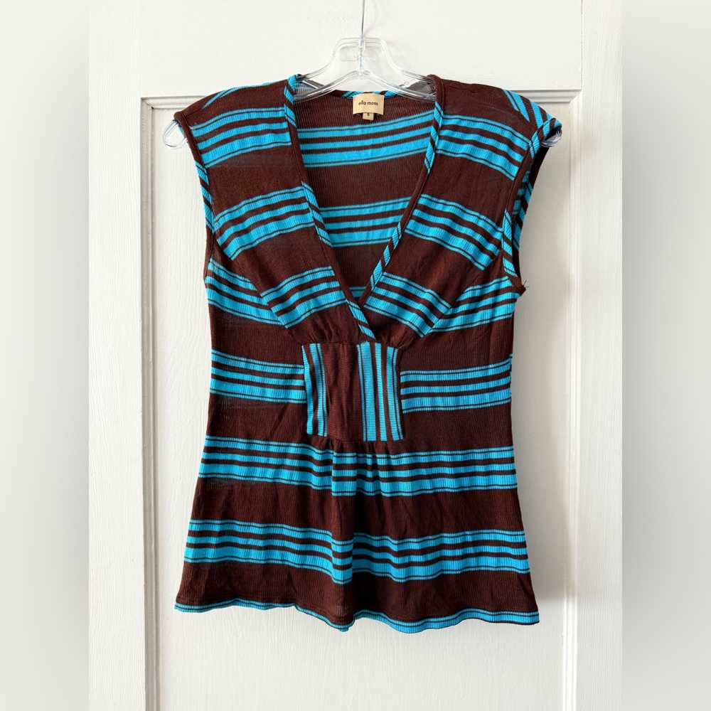 Ella Moss | Vintage Y2K Striped Empire Waist Ribbed V-Neck Top - Size S